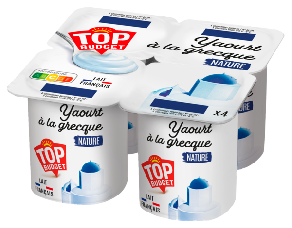 TOP BUDGET YAOURTS À LA GRECQUE NATURE 
TOP BUDGET code EAN 3410280141985 