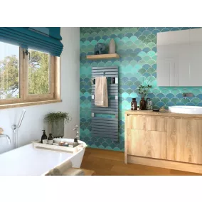 Sèche-serviettes électrique à inertie fluide Sauter Asama connectable bleu gris 750W + soufflerie 1000W 3410532331836 