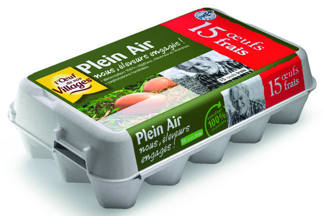  15 OEUFS FRAIS PLEIN AIR “L’OEUF DE NOS VILLAGES” code EAN 3414280009153 