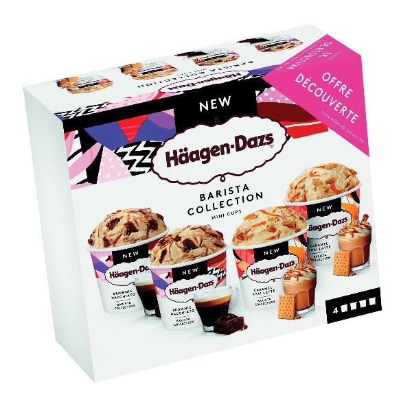  4 POTS DE CRÈME GLACÉE BARISTA COLLECTION OFFRE DÉCOUVERTE “HÄAGEN-DAZS” code EAN 3415581529814 
