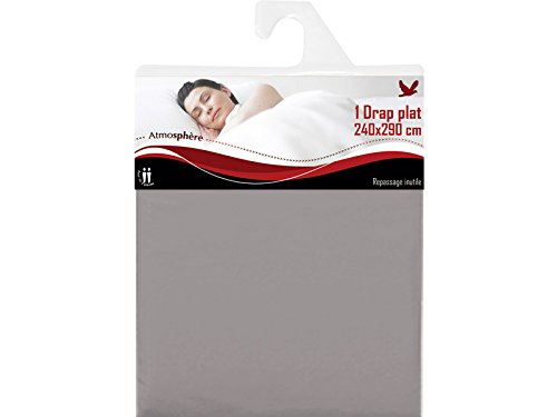 Atmosphère - 214214 - drap plat uni - 240 x 290 cm - atmo gris code EAN 3418172142140 