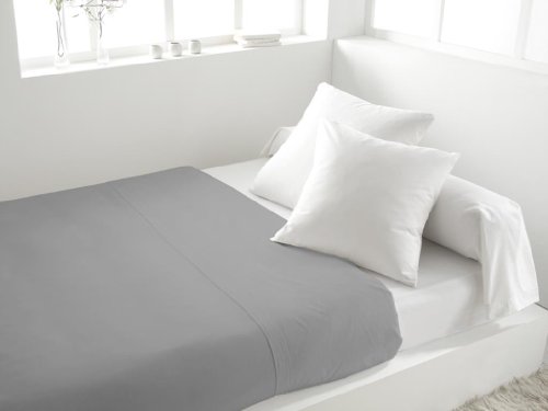 214825 drap plat coton 57 fils uni gris 290 x 2...