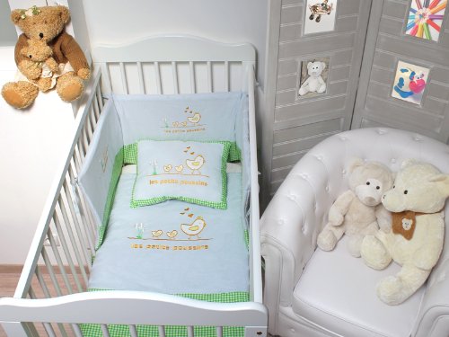 Ensemble couette + coussin brodã©s poulette vert