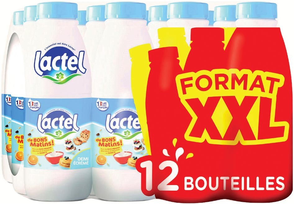  LAIT UHT DE BONS MATINS DEMI-ÉCRÉMÉ FORMAT XXL  “LACTEL” code EAN 3428271190010 