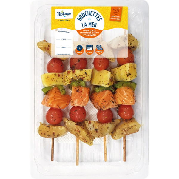 BROCHETTES DE LA MER MARINÉES AUX THYM ET CITRON 
