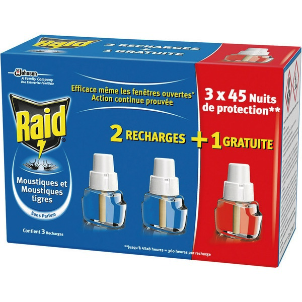 RECHARGE ÉLECTRIQUE LIQUIDE SANS PARFUM ANTI-MOUSTIQUES ET MOUSTIQUES TIGRES RAID 3438910867852 