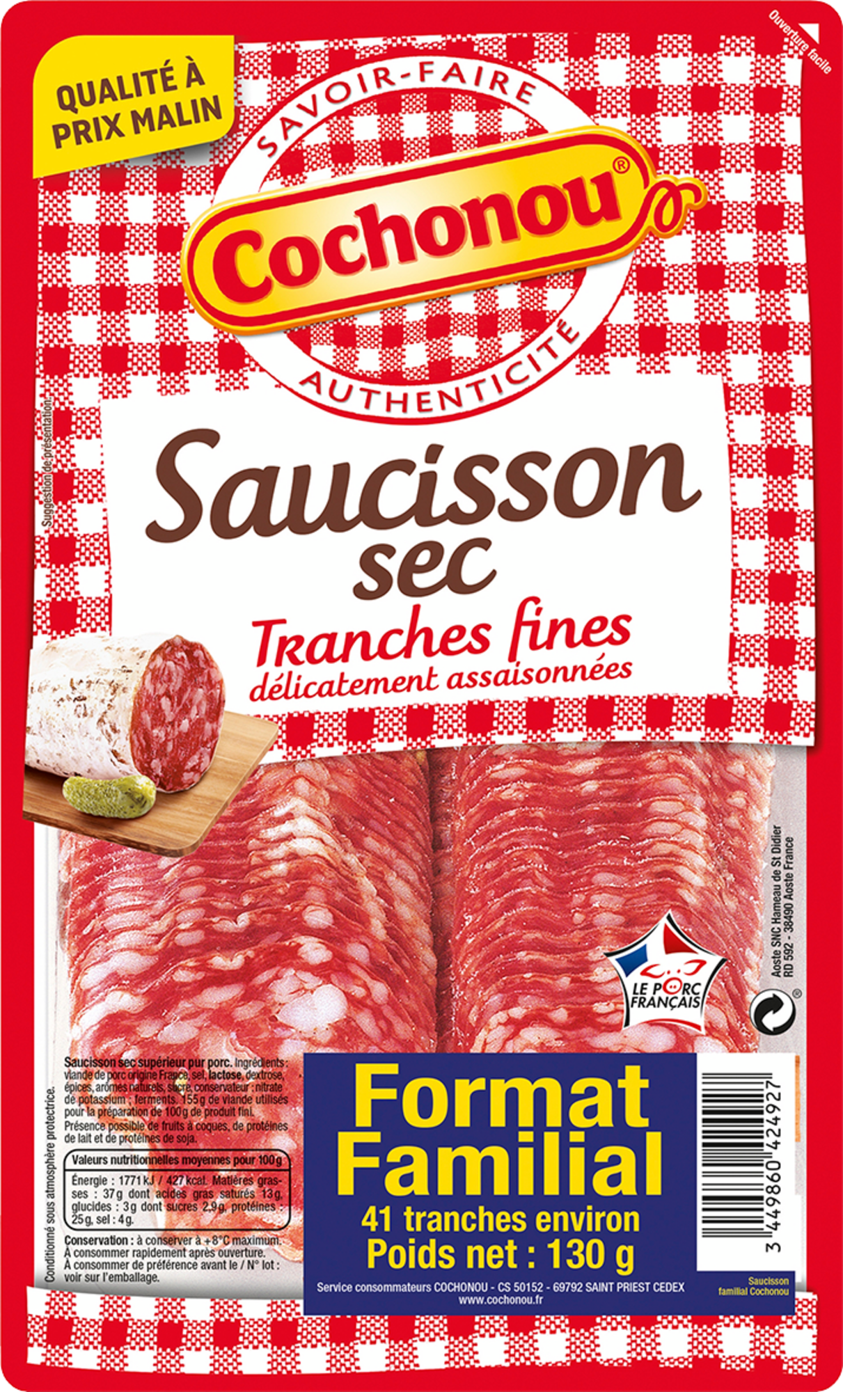 Saucisson sec tranches fines format familial 