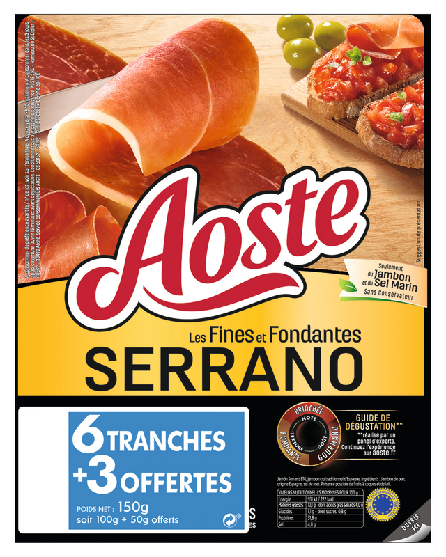 aoste JAMBON CRU FINES ET FONDANTES SERRANO aoste code EAN 3449865275463 