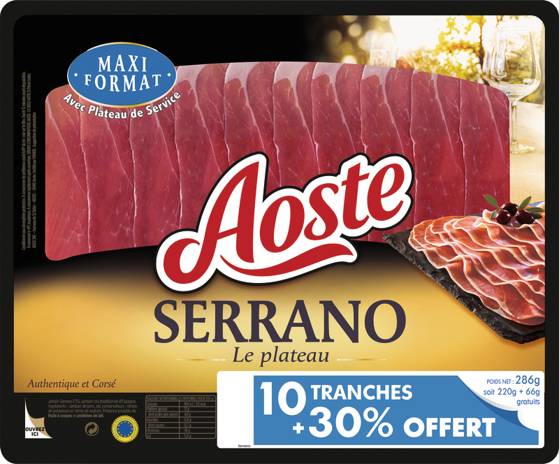 PLATEAU DE JAMBON SERRANO 10 TRANCHES Aoste