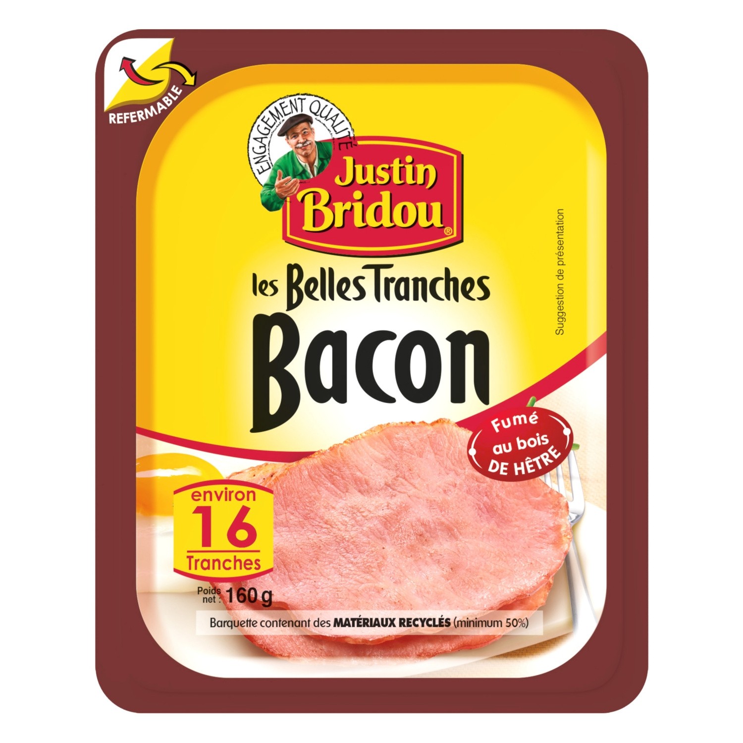 Bacon en tranches x16 tranhes JUSTIN BRIDOU