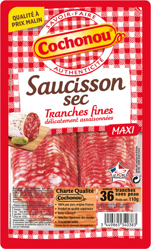  SAUCISSON SEC OU ROSETTE COCHONOU code EAN 3449865340376 