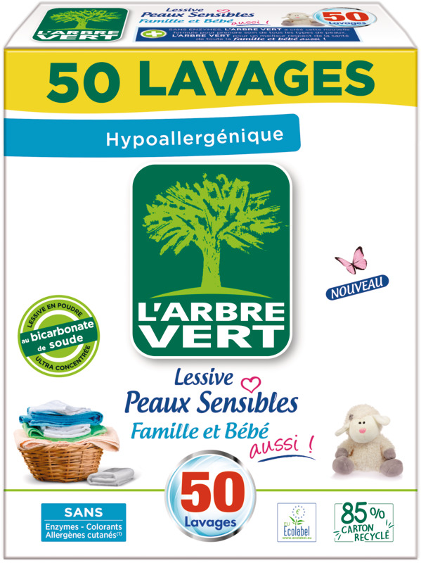 LESSIVE POUDRE PEAUX SENSIBLES 50 LAVAGES ARBRE...