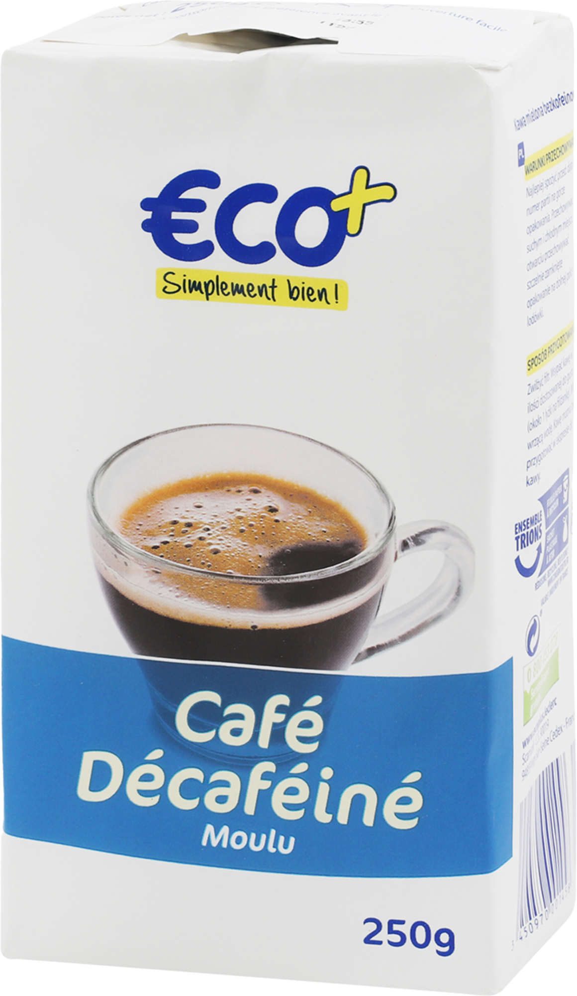 ECO+ CAFÉ DÉCAFÉINÉ MOULU code EAN 3450970001458 