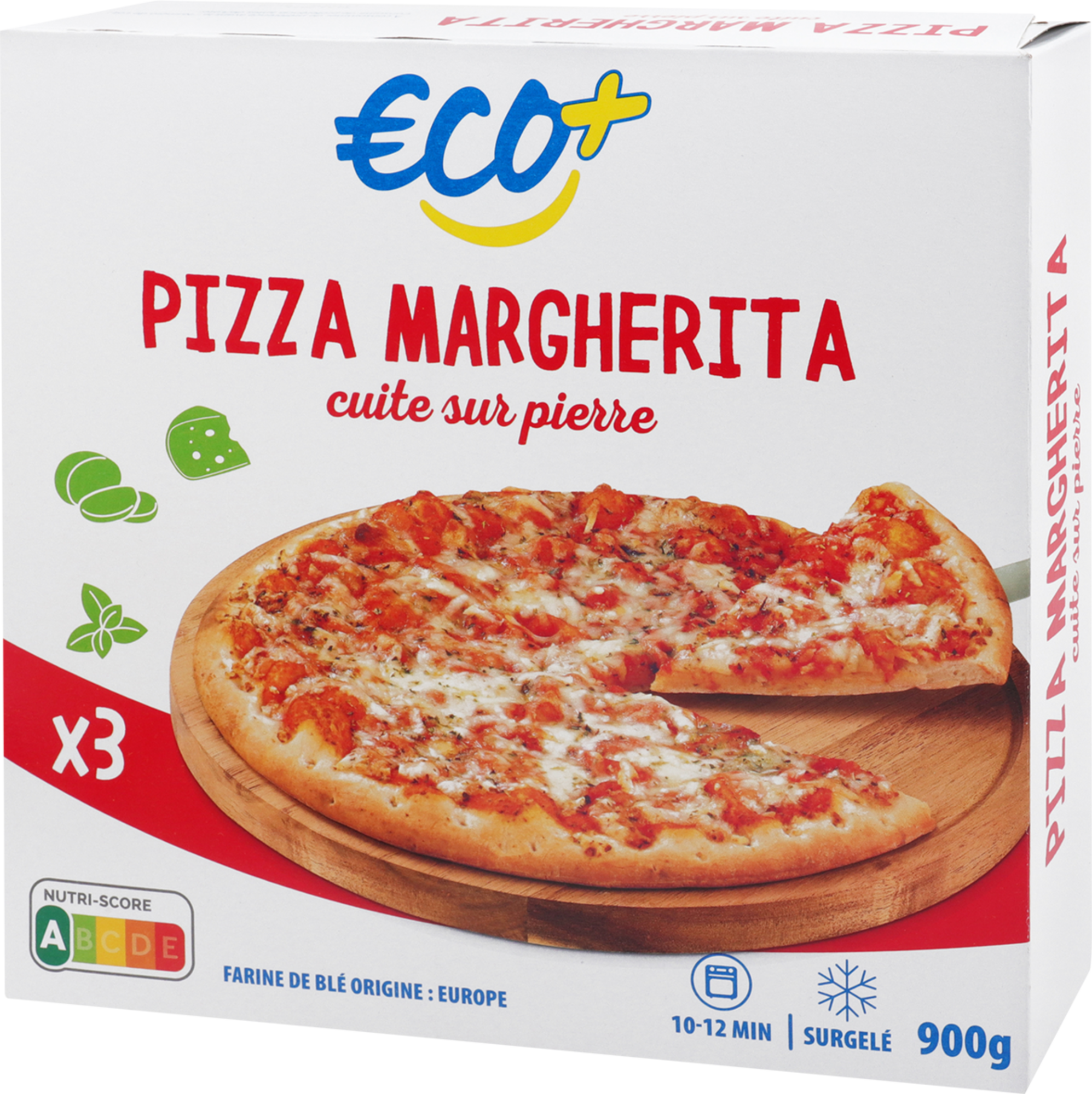 ECO+ 3 PIZZAS MARGHERITA SURGELÉES code EAN 3450970145787 
