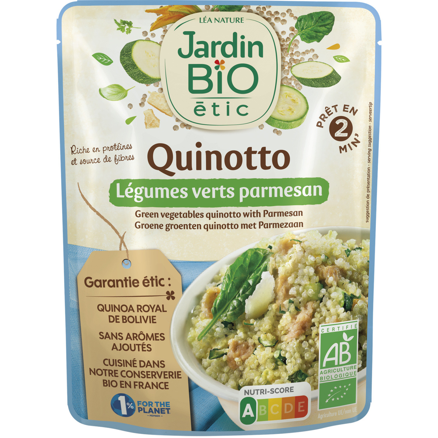 BIO'LOGIQUE Plat cuisiné Quinotto legumes verts parmesan BIO'LOGIQUE code EAN 3456300005837 