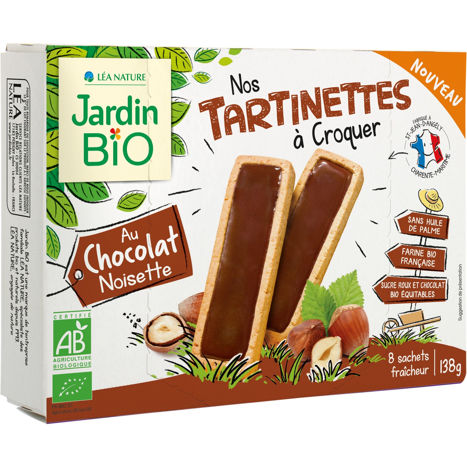 Tartinettes chocolat noisette Bio JARDIN BIO