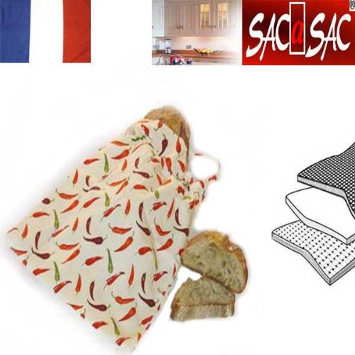 sac à sac ® Sac à Pain Longue Conservation- Motif Piments - 2 Epaisseurs dont 1 micro-respirante. 42 X 5 X 35 cm. Fab. France code EAN 3456500003831 