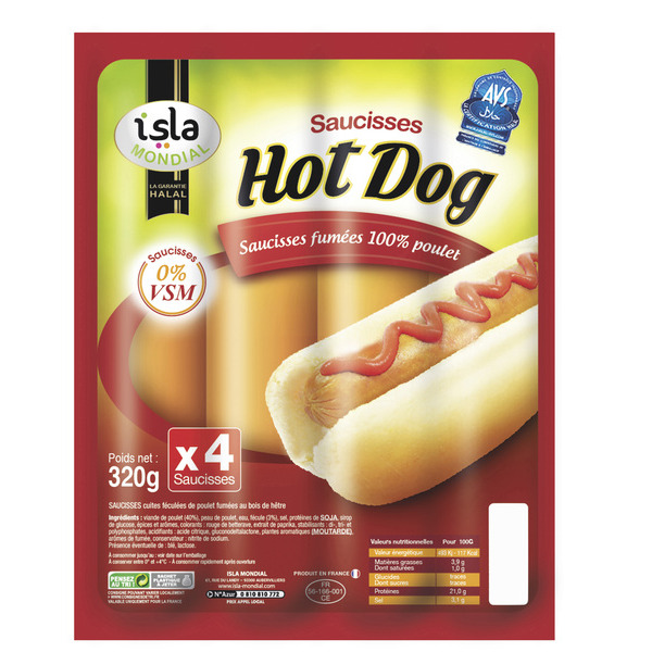 Saucisses Hot Dog 
100% poulet Halal 
