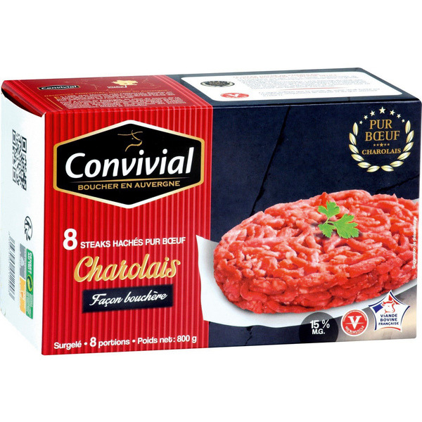  Steak haché Charolais façon Bouchère Pur boeuf surgelé  code EAN 3463490012903 