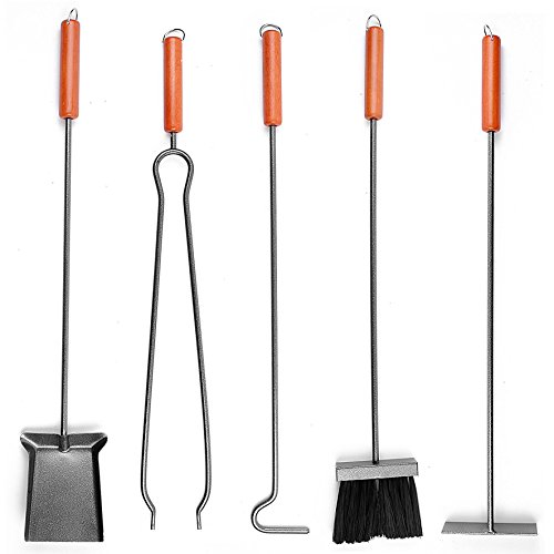 1404 pince de cheminée métal manche bois gris a...