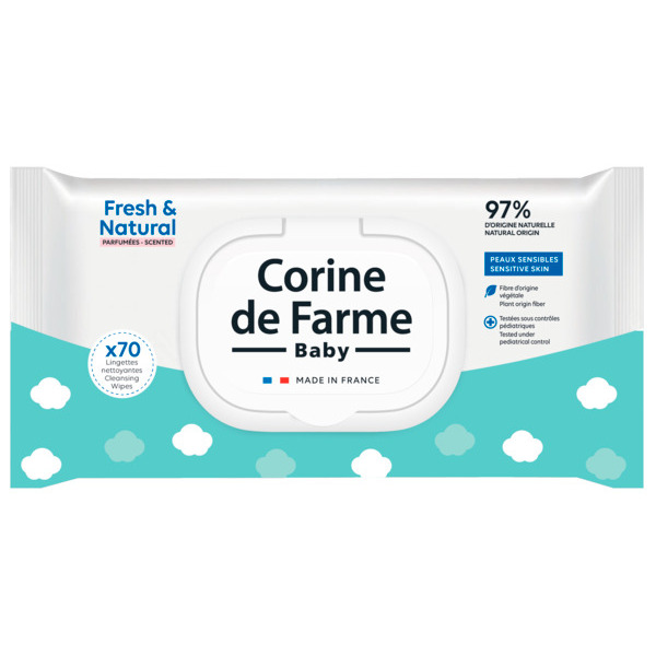 CORINE DE FARME LINGETTES BÉBÉ FRESH & NATURAL X70 
 code EAN 3468080083110 