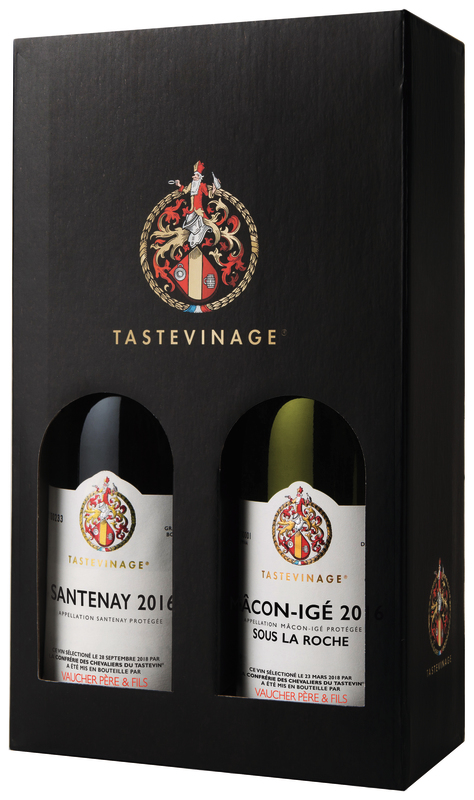 Tasteviné Vaucher Père et Fils COFFRET DE 2 BOUTEILLES AOP SANTENAY ROUGE ET AOP MÂCON-IGÉ SOUS LA ROCHE BLANC Tasteviné Vaucher Père et Fils code EAN 3477600307018 