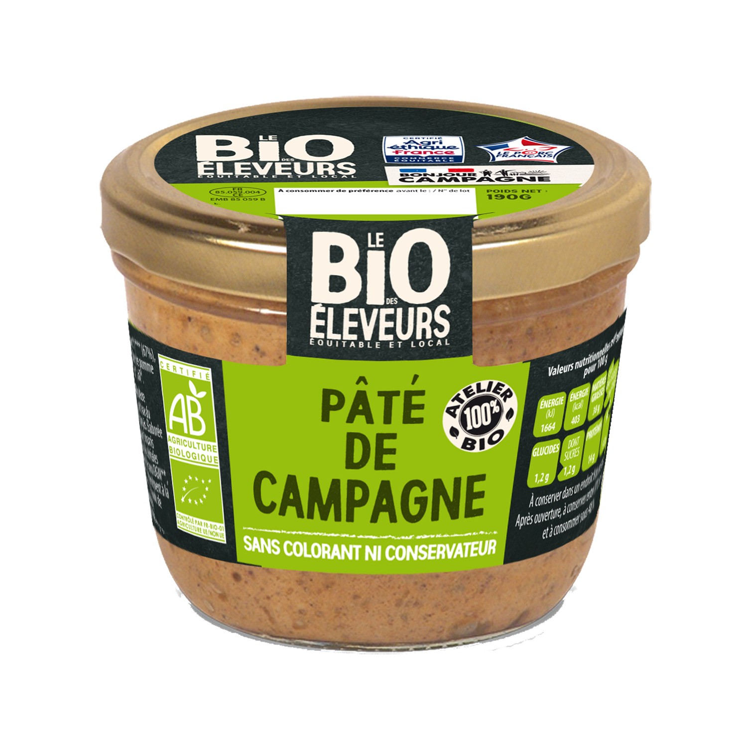 Pâté bio de campagne à l'ancienne BONJOUR CAMPAGNE 3483190000079 BONJOUR CAMPAGN Pâté bio de campagne à l'ancienne BONJOUR CAMPAGNE 3483190000079 BONJOUR CAMPAGN