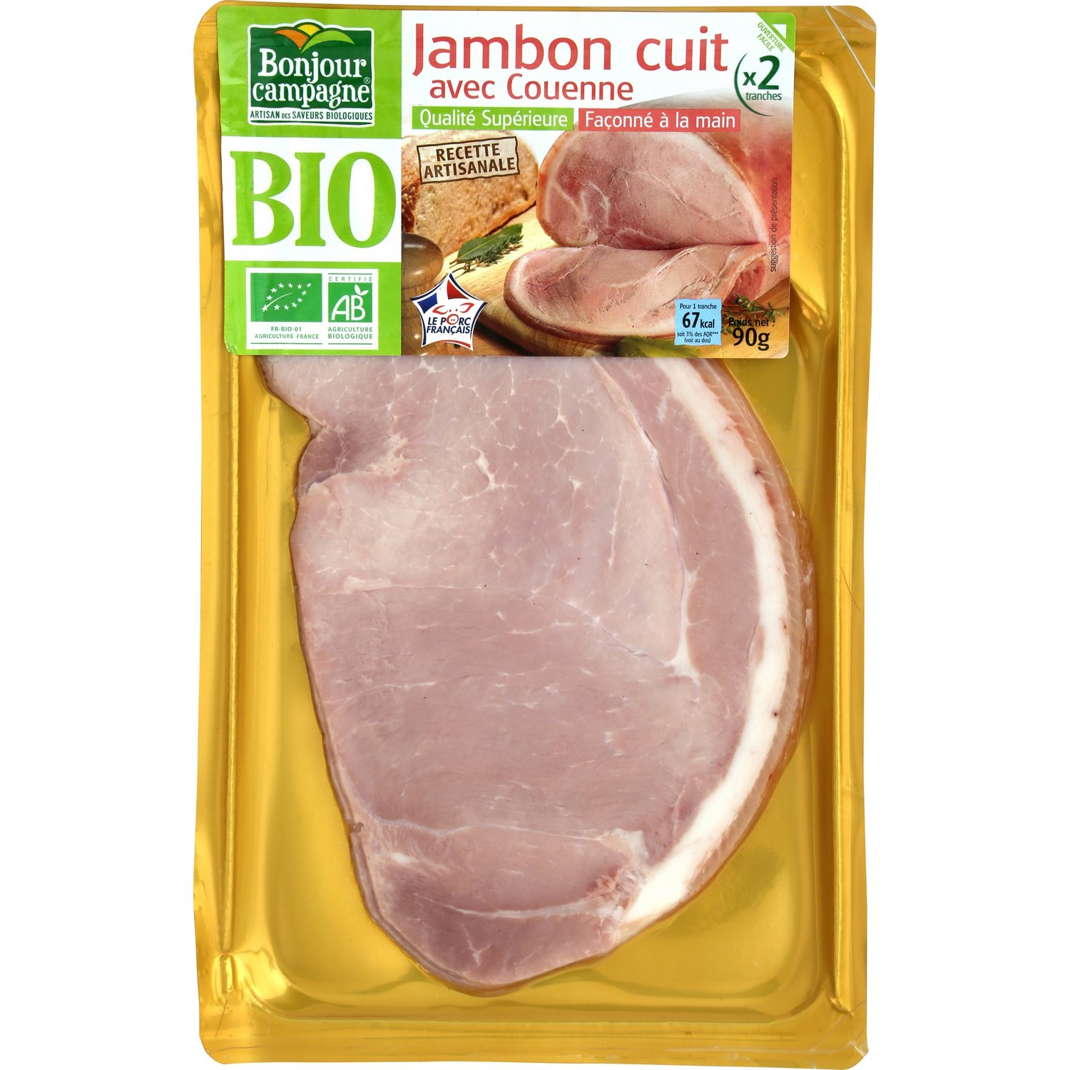 BONJOUR CAMPAGNE Jambon cuit avec couenne bio BONJOUR CAMPAGNE code EAN 3483190001724 