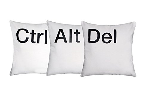 Bullahshah Ensemble de 3 Housses de Coussin 'Ctrl Alt Del' Coton Blanc avec Lettres Imprimé Noire 16 X 16 3484030069850 (3484030069850)