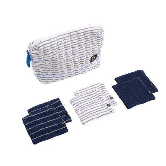  Sauthon Trousse de toilette + 6 carres eponges Baby Sailor Bleu  code EAN 3500760130674 