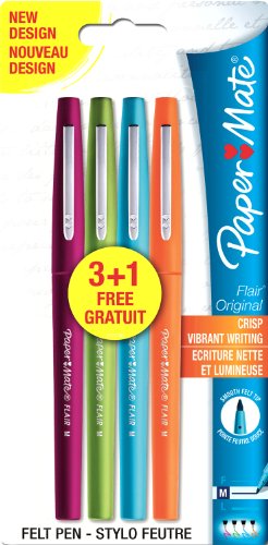 Papermate Paper Mate Flair Original Pack de 4 Feutres d'écriture Pointe moyenne code EAN 3501170936139 