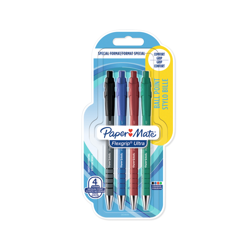 PAPERMATE 4 STYLOS BILLE RETRACTABLES "FLEXGRIP ULTRA" PAPERMATE code EAN 3501178932607 