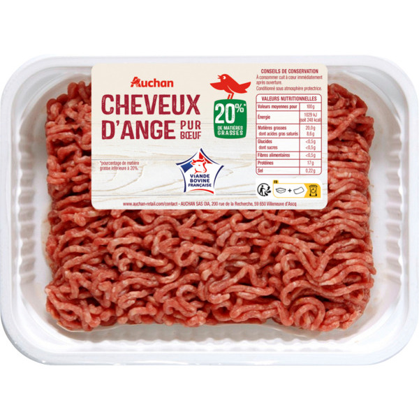  Viande Hachée Pur Bœuf Auchan code EAN 3505625001038 