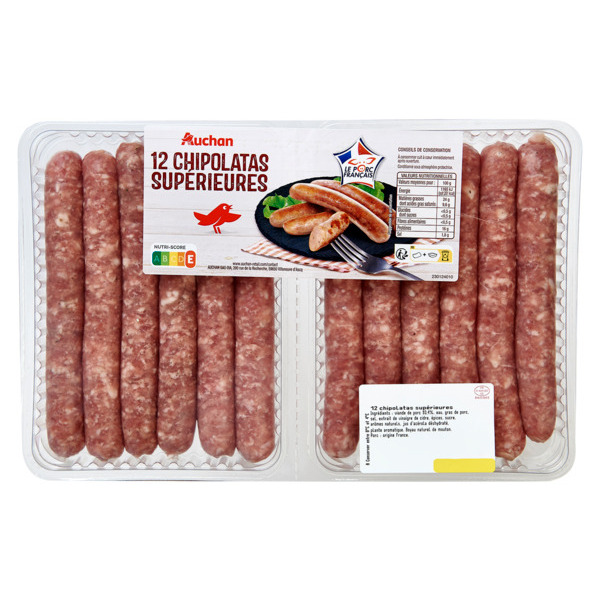  12 Chipolatas Supérieures Auchan code EAN 3505625001410 