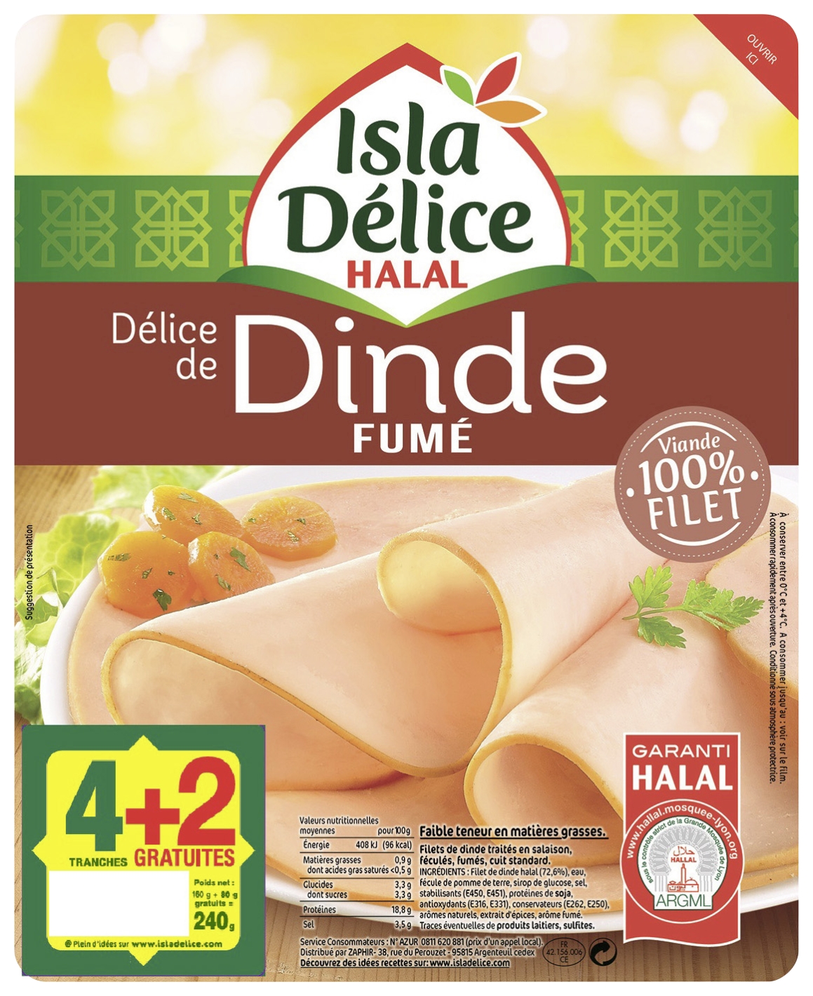 Isla Délice Délice de dinde fumé Isla Délice code EAN 3512690004291 