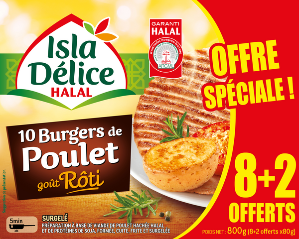 ISLA DÉLICE Burgers de poulet Halal surgelés "Offre spéciale" code EAN 3512690004673 