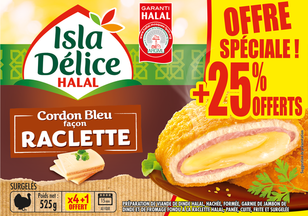 ISLA DÉLICE Cordons bleus façon raclette halal surgelés "Offre Spéciale" code EAN 3512690005823 