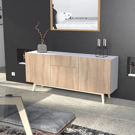 Bahut HOME 3 portes 1 tiroir / Blanc et Chêne B...