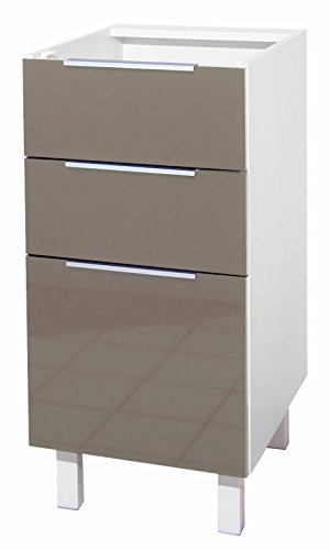Berlenus Ct4bt armoire bas de cuisine avec 3 tiroirs taupe haute brillance 40 x 52 x 83 cm 3519110054577 (3519110054577)