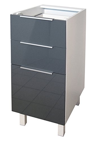 Belenus Berlenus CT4BG Meuble Bas de Cuisine avec 3 Tiroirs Gris Haute Brillance 40 cm 3519110054591 (3519110054591)