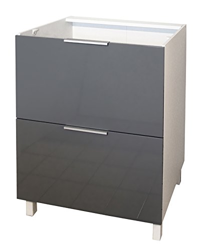 Belenus Berlenus CT6BG Meuble Bas de Cuisine avec 2 Tiroirs Gris Haute Brillance 60 cm 3519110056595 (3519110056595)