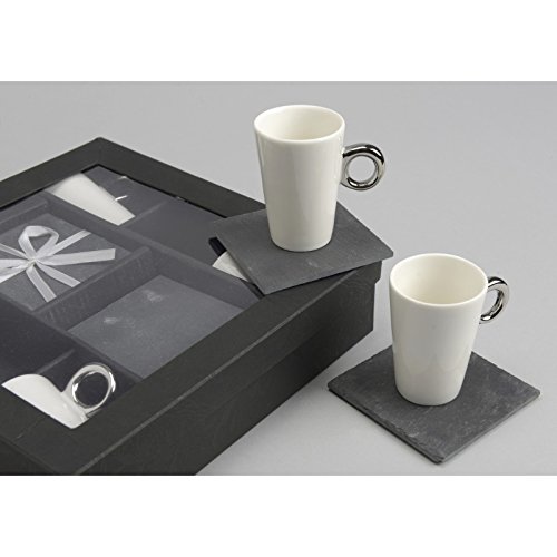 - coffret 6 tasses blanches anses métal amadeus