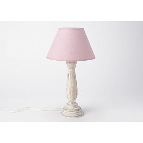 Lampe chevet blanchie Corolla abat-jour rose dr...