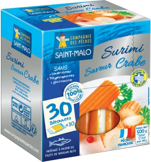  BÂTONNETS DE SURIMI SAVEUR CRABE “COMPAGNIE DES PÊCHES SAINT-MALO” code EAN 3521042206511 