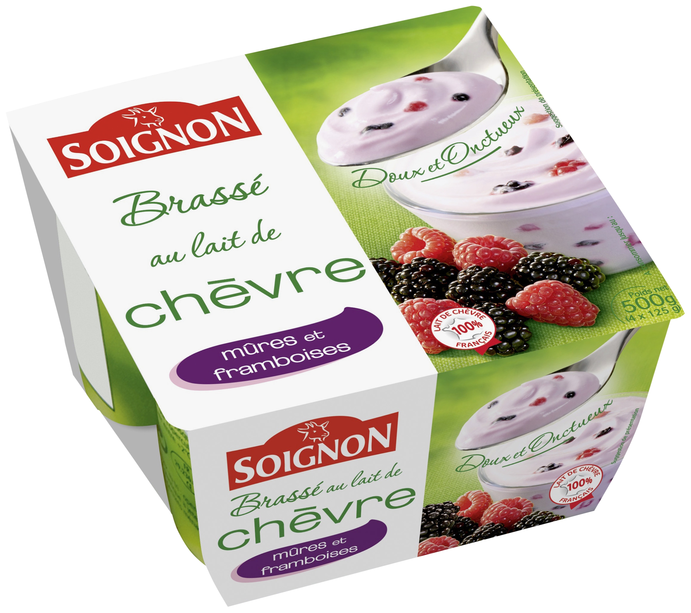 Soignon YAOURT AU LAIT DE CHÈVRE MÛRESFRAMBOISES Soignon 3523230032971