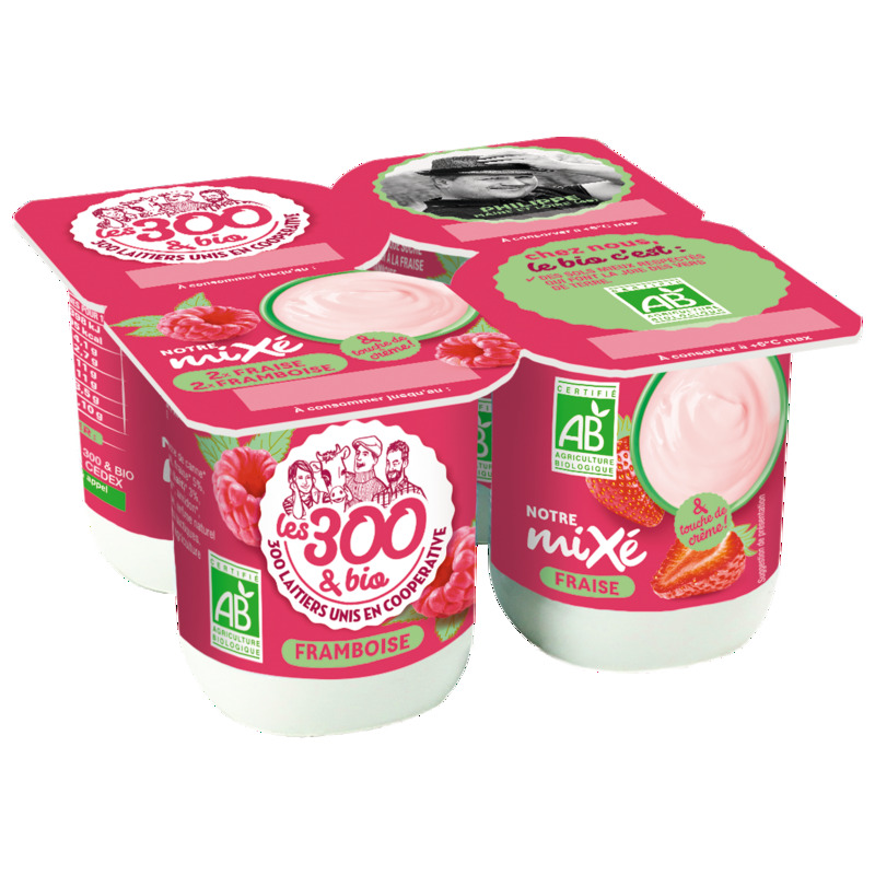 YAOURT BIO AUX FRUITS MIXÉS 2 FRAISES / 2 FRAMB...