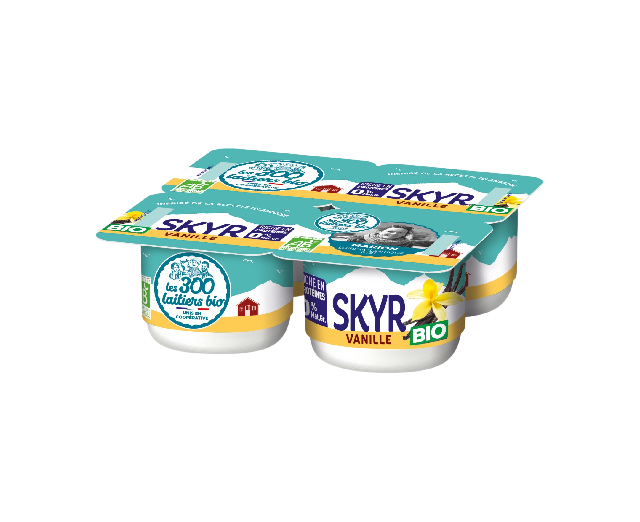 SKYR BIO VANILLE OU FRUITS ROUGES
0% MAT. GR.