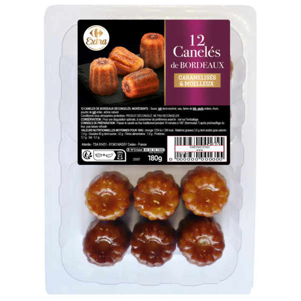  12 canelés de Bordeaux CARREFOUR Extra code EAN 3523680490017 