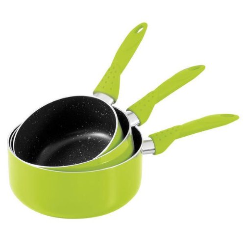 Set de 3 casseroles vertes revêtement pierre ME...