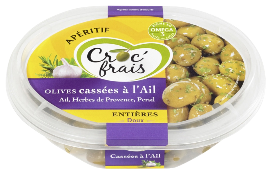 Olives entières cassées à l'ail Croc'frais